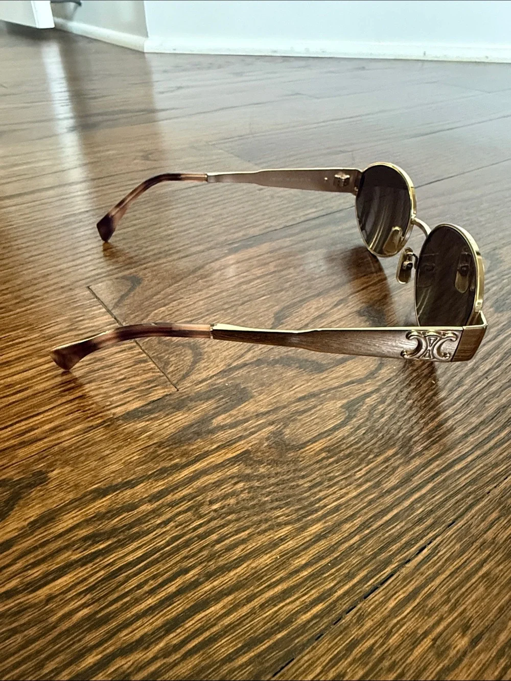 Women Celine  Oval Metal Sunglasses in Gold with Dark Lenses